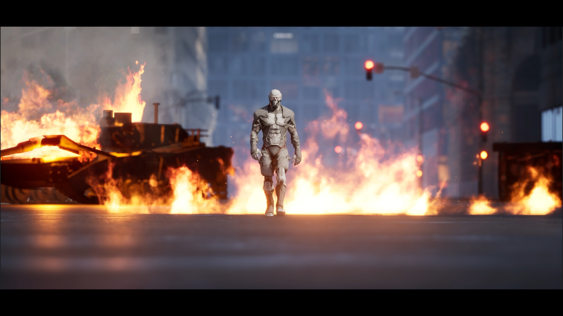 SHEOL Trailer - Hero walking through flames and destruction